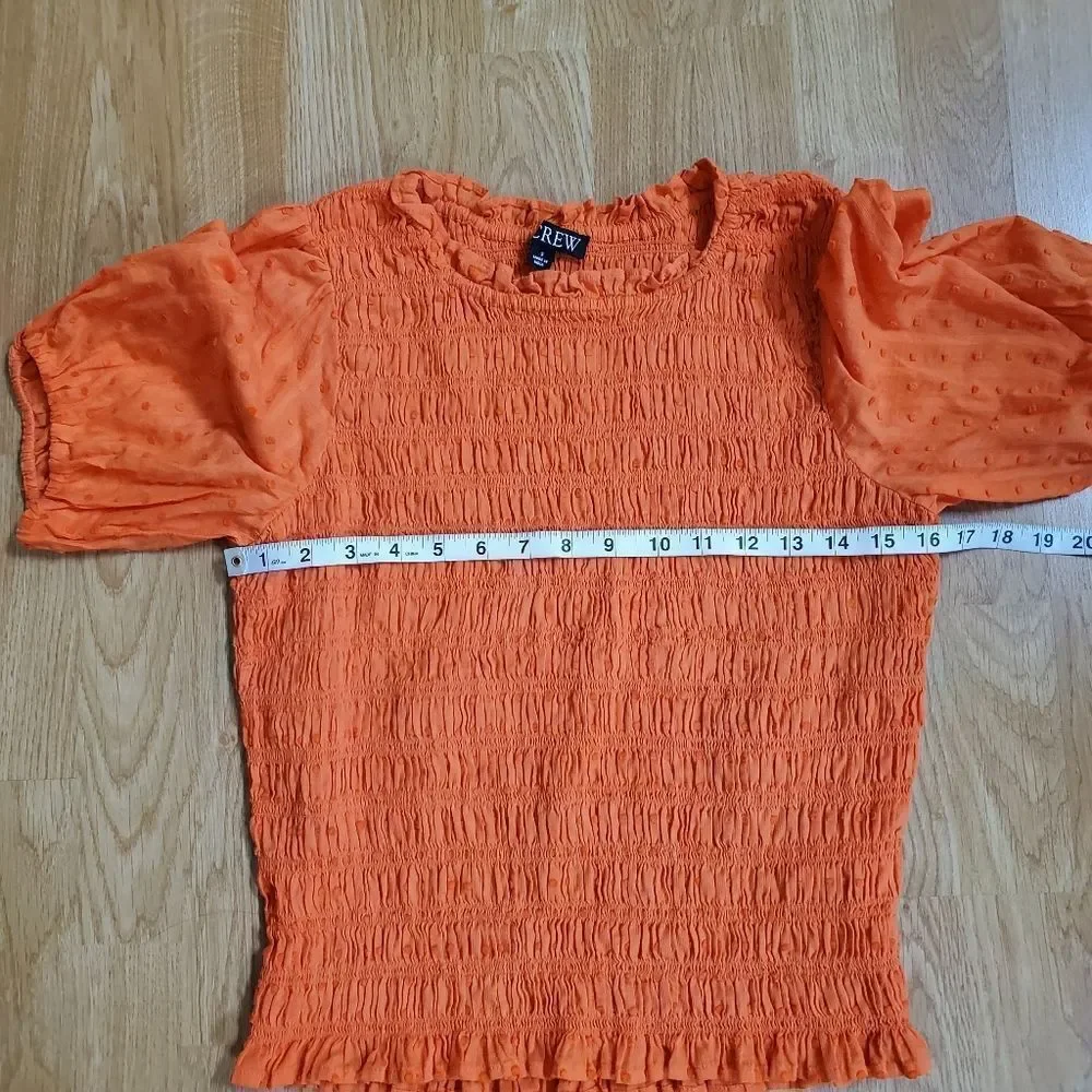 🦋 J.CREW 🦋 Puff-Sleeve Dot Textured Voile Smocked Top - [Small, Orange]
